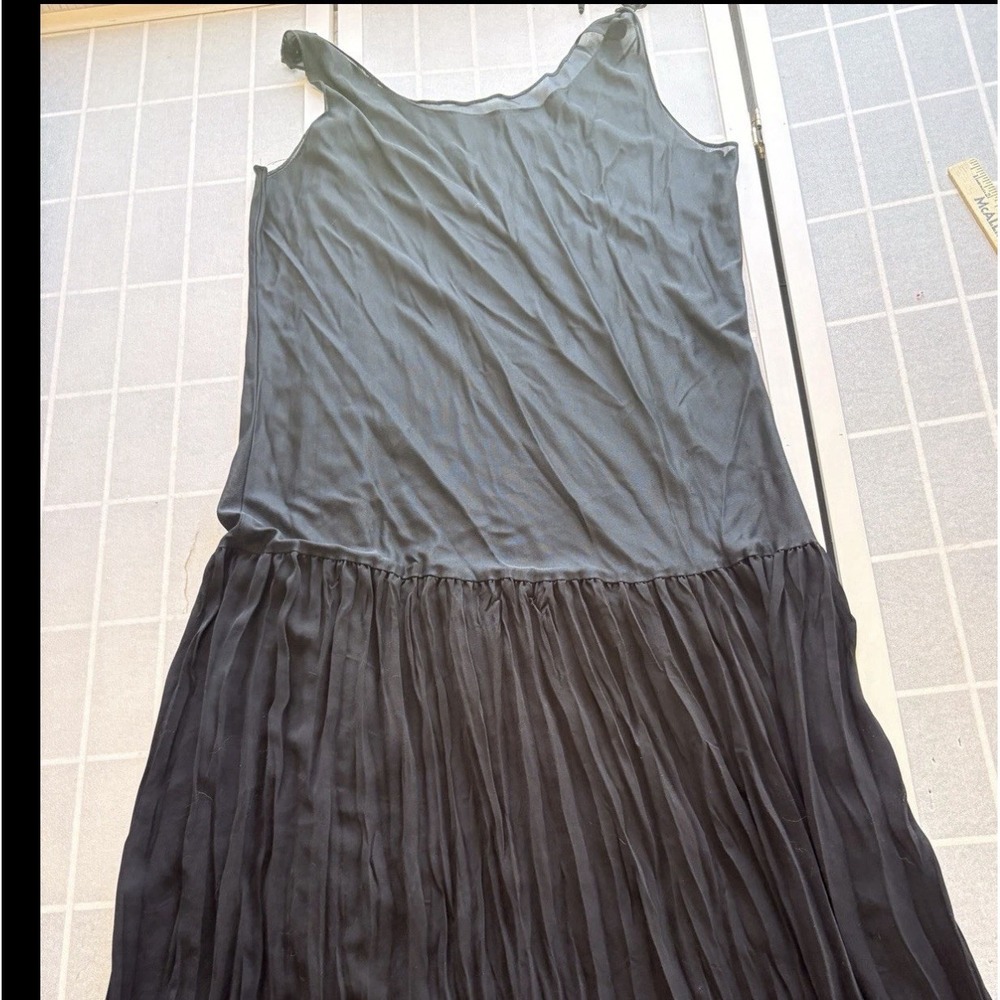 VTG Black Drop Waist Maxi Dress Pleated Sheer Witchy Avant Garde Steampunk 16-18